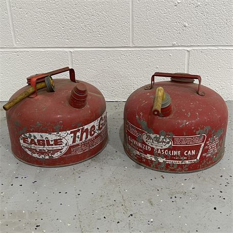 Vintage Eagle and Brookins 2.5 Gallon Galvanized Gasoline Cans