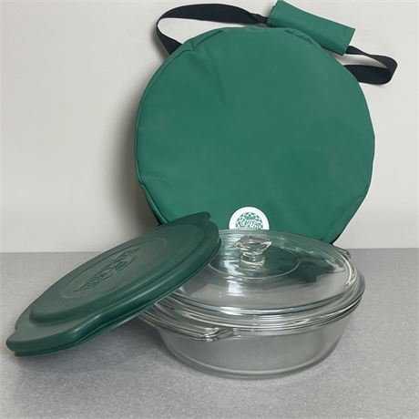 Anchor Glass Lidded Dish with Alternate Travel Lid and Carrier