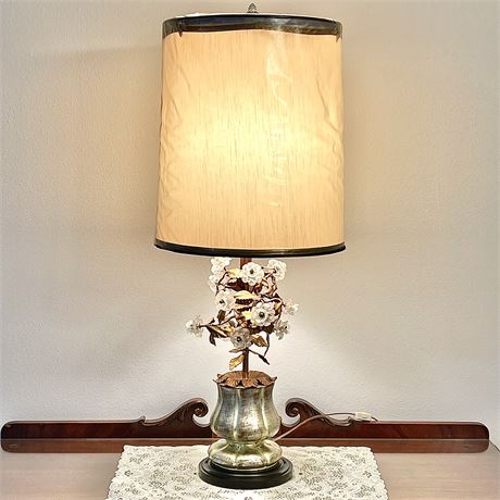 Complex Metal and Glass Floral Table Lamp