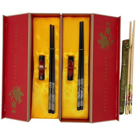 Chinese Chopsticks and Chopstick Rest Gift Box Sets w/ Other Chopsticks and Case