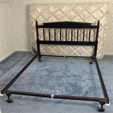 Full Size Black Turned Wood Headboard and Frame w/ Mattress only (no box spring)