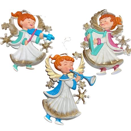 (3) Vintage Plastic Mold Wall Hanging Angels