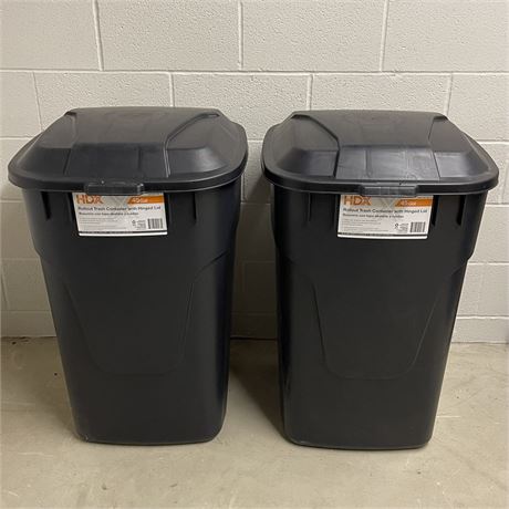 Pair of New HDX 45 Gallon Rollout Trash Containers with Hinged Lids