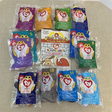 1998 Sealed McDonalds TY Beanie Babies - Full Set of 12 w/ Happy Meal Bag