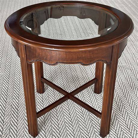 Solid Wood Glass Top End Table