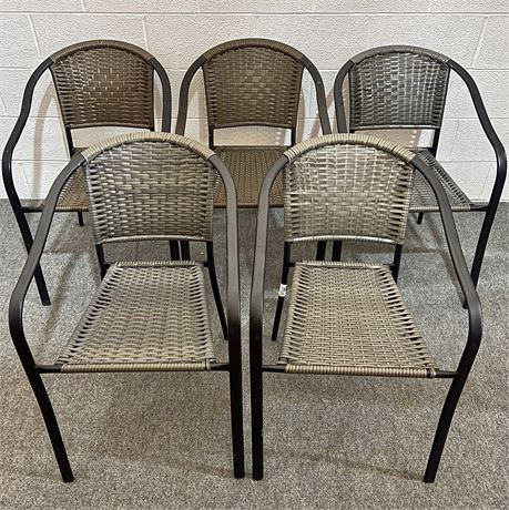 (5) Steel Wicker Seating Patio Arm Chairs