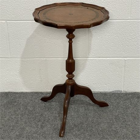 Vintage Pie Crust Leather Top Pedestal Side Table / Plant Stand