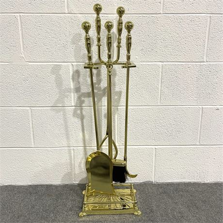 Vintage 5-Piece Brass Plated Fireplace Tool Set