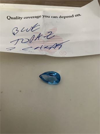 Pear-shaped blue topaz gemstone.