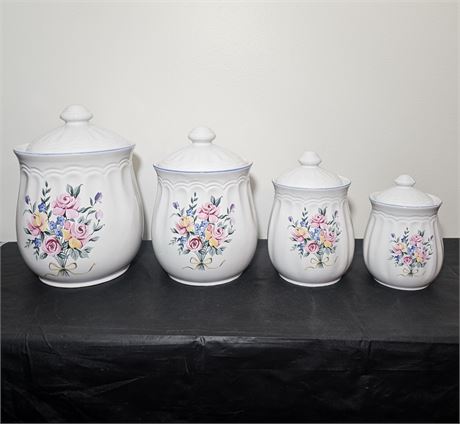 Country Farmhouse Stoneware Floral Canister Set of 4