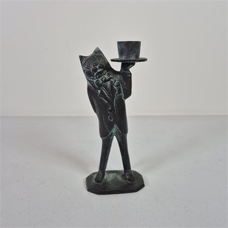 Vtg Cat Butler Candlestick Holder Anthropomorphic Bronze‑Style Figurine