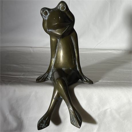 Vtg Brass Frog Edge Sitter Figurine