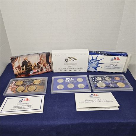 2007 U.S. Mint Proof Complete Sets (3) in Original Packaging~Uncirculated w/COA