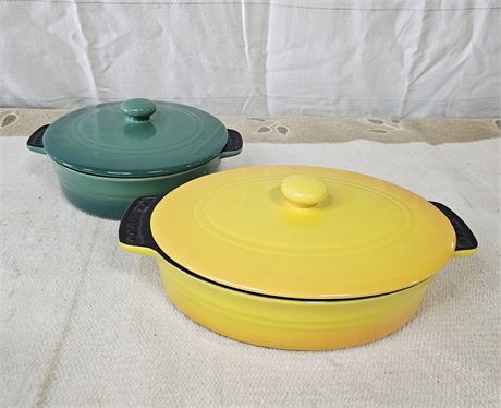 Parini Cast Iron Ceramic 8" Round & 10" Oval Covered Baking Dishes *LIKE NEW*
