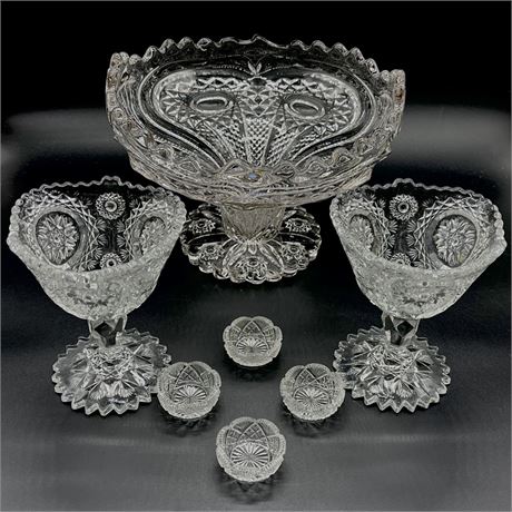 Vintage Cutglass Ornate Pedestal Bowl, Compotes and Salt Cellars