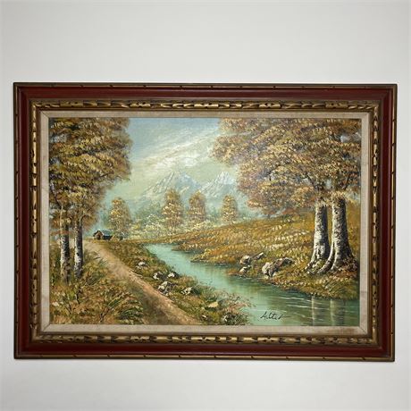 Vintage Signed and Framed Landscape Canvas Painting