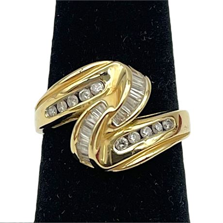 14K Yellow Gold Diamond Bypass Ring - Size 6