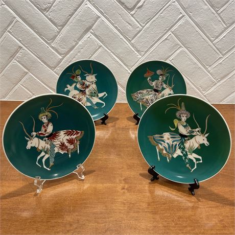 Set of 4 Merlin Hardy Hand Painted Collectors Carousel Horse Plates