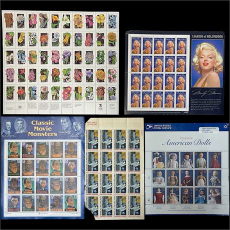 5 Full Sheets of Collectible Stamps