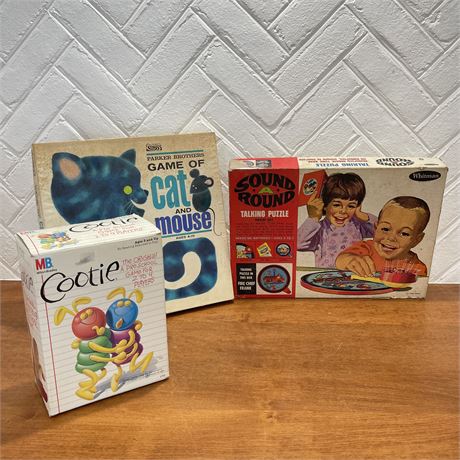 Vtg Game of Cat and Mouse, Cootie, and Sound A Round Games