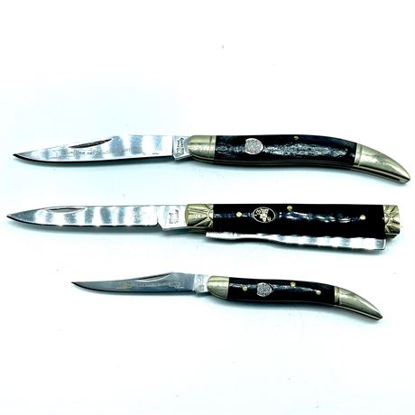 Black Set of 3 Steel Warrior & Frost Family Pocket Knives