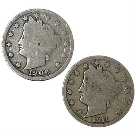 1906 & 1911 Liberty Head "V" Nickels
