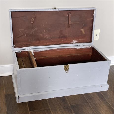 Painted Antique Wooden Storage Trunk