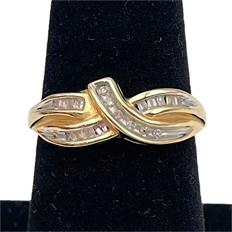14K Yellow Gold Diamond Bypass Ring - Size 6.5