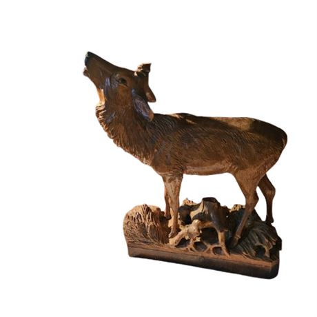 Carved Wooden Sculpture of a Stag or Elk,