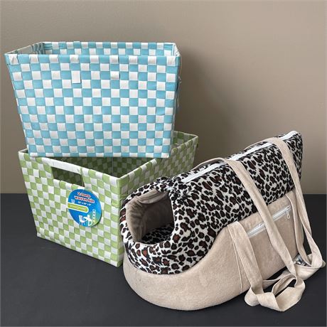 Petmaker Cat/Dog Carrier w/ Pair of New 2-Toned Woven Storage Bins