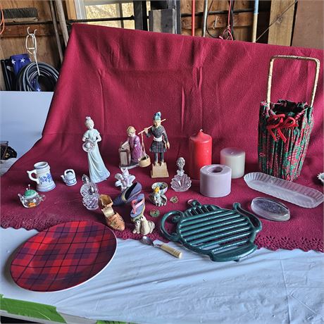 various vintage and holiday-themed decorative items