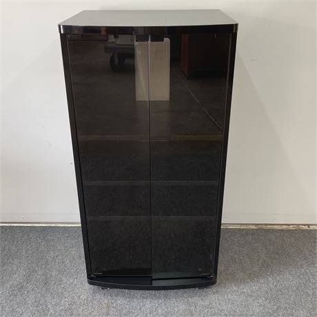 Black Stereo Cabinet with Dark Glass Doors