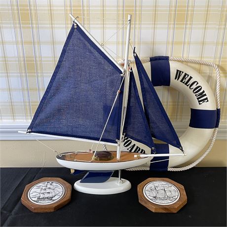 Coordinated Nautical Decor w/ America’s Cup Contender “Dark Blue” Yacht Model