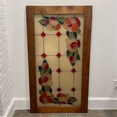 Large Wood Framed Acrylic Stained Glass Style Window (plastic panels)