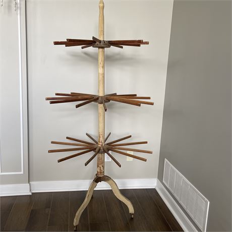 Antique Pease Clothestree 3 Tier Drying Rack w/ Folding Wood Dowels on Casters