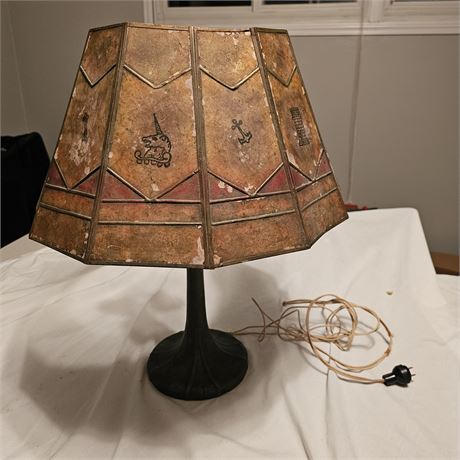 Table Cast Metal Table Lamp Base  Arts and Crafts Style Painted Mica Shade