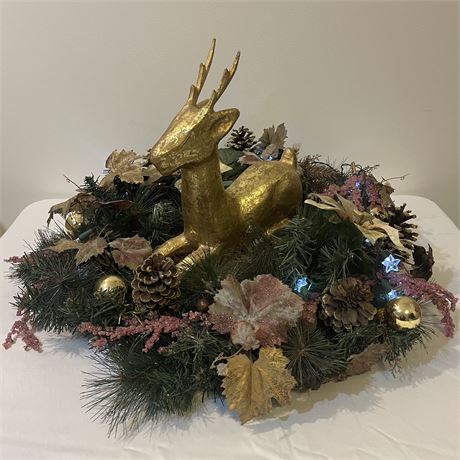 Lighted Centerpiece Greenery w/ Pink & Gold Tones Topped w/ Gold Shimmery Deer