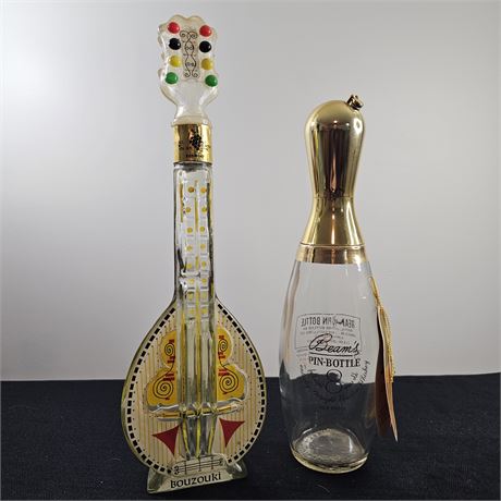 Bouzouki Mandolin Wine Bottle & Jim Beam Bowling Pin Bottle
