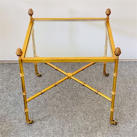 Hollywood Regency Gold Frame Glass Top End Table (1 of 2)