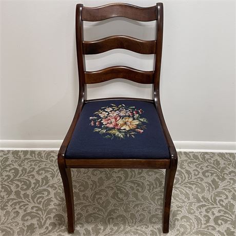 Vintage Needlepoint Ladder Back Chair w/ Plastic Protective Seat Cover