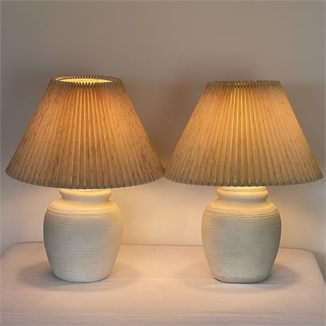 Pair of 3-Way Ribbed Modern Table Lamps