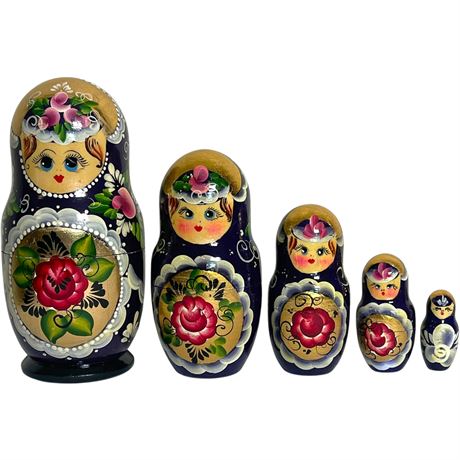 Vtg 5pc Matryoshka Russian Nesting Dolls