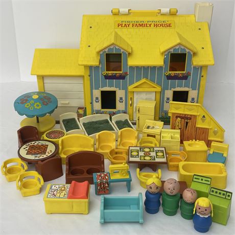 1969 Fisher-Price Little People Play Family House w/ People & Accessories