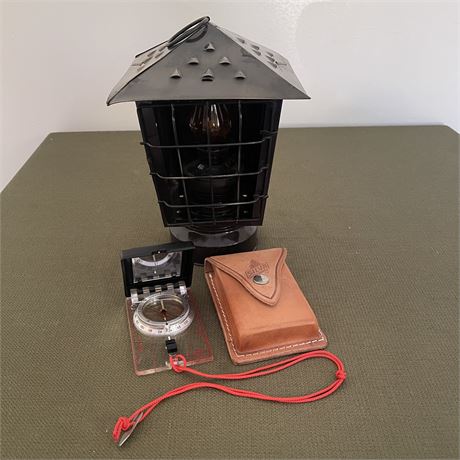 Vintage Silva Compass in Leather Case with Metal Oil Lantern