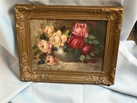 Limoges Hand Painted Roses Plaque