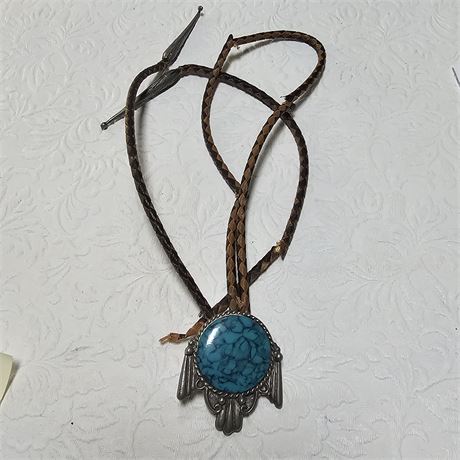 Pewter Turquoise Bolo - Signed - "B-K PHX" - 1 1/2 inches wide and 1 1/2 inches