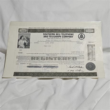 Southern Bell Telephone and Telegraph Company bond certificate