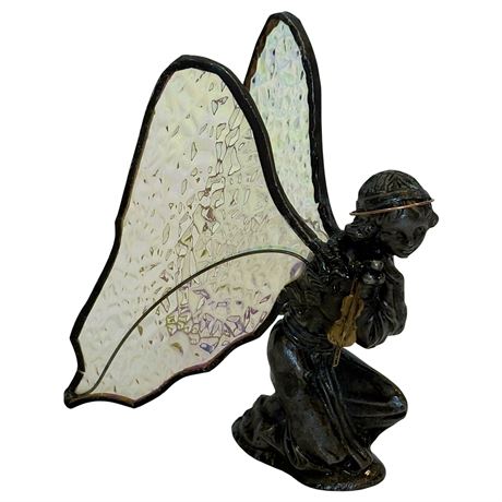Pewter Fairy with Lead Glass Iridescent Glass Wing