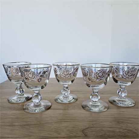 1960's Libby Glass "Rose bouquet" vintage glasses~ 5 piece set