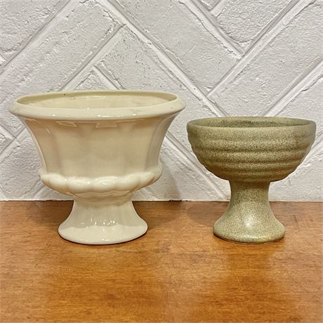 Vtg McCoy Floraline Speckled Pottery Planter & Haeger Pedestal Planter